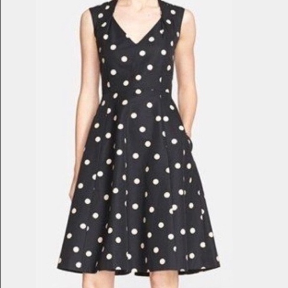 Kate Spade Retro Polkadot Black Midi Dress Size 4 Cotton and Silk with Pockets